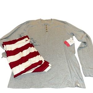 Burt’s Bee‎ 2 piece Organic Cotton men’s Pajama set, red, cream and gray Size XL